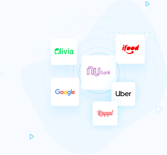 Imagem com logos de Olivia, iFood, Nubank, Google, Uber and Rappi